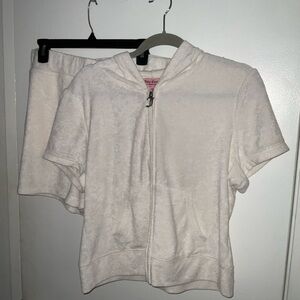 NWT Juicy Couture Oyster White Terry Cloth Hoodie & Shorts Set XL